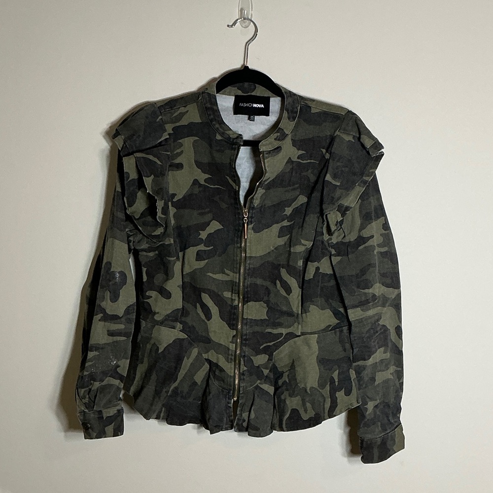 Fashion Nova Olive Camo Utility Jacket